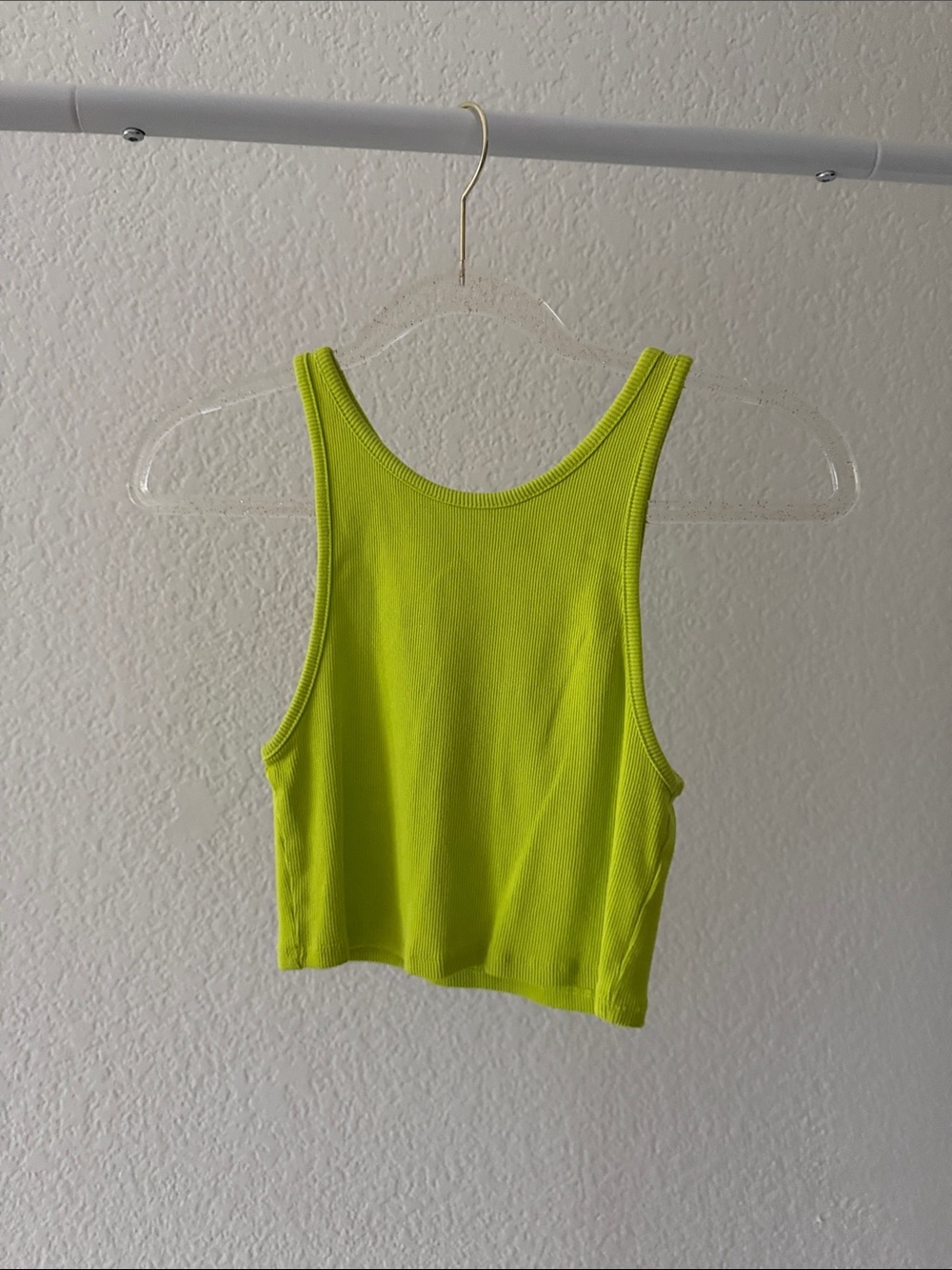 Zara Women’s Neon Lime Green Ribbed Tank Crop Top